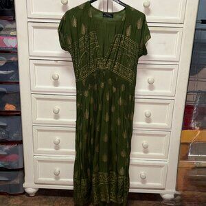 Metalic Gold and Green Indian Boho Dress with Pockets